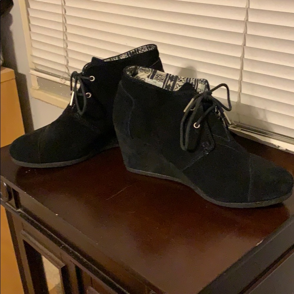 TOMS Black Wedge Booties